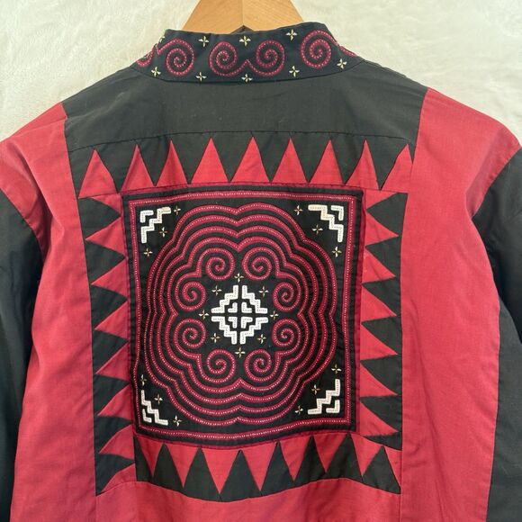 Handmade Quilt Jacket Red Black Patchwork Boho Festival Folk Art Large - Picture 6 of 11